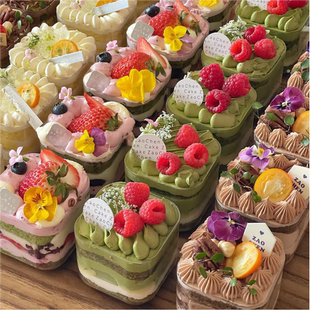 春游小甜品四宫格甜品盒手提袋一次性圆形方形塑料透明慕斯蛋糕杯