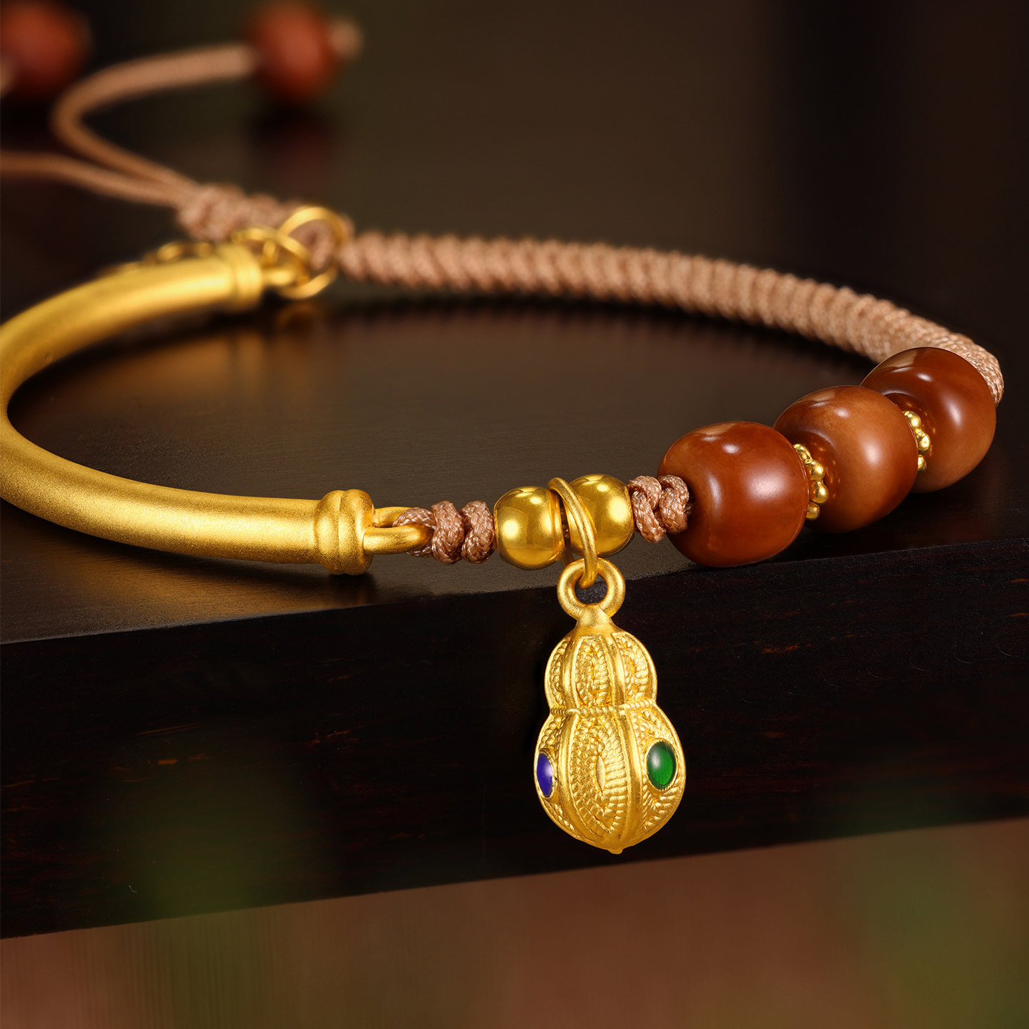 金至尊小满葫芦半镯手链黄金 新款桃木珠库克珠足金手镯半镯编绳,黄金,细金工艺计价黄金手链,淘宝优惠券,粉丝福利购,淘宝优惠卷