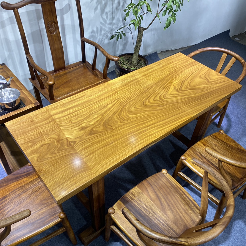 柚木实木大板整板原木整切接待桌办公桌餐桌茶桌巴花奥坎黑檀书桌