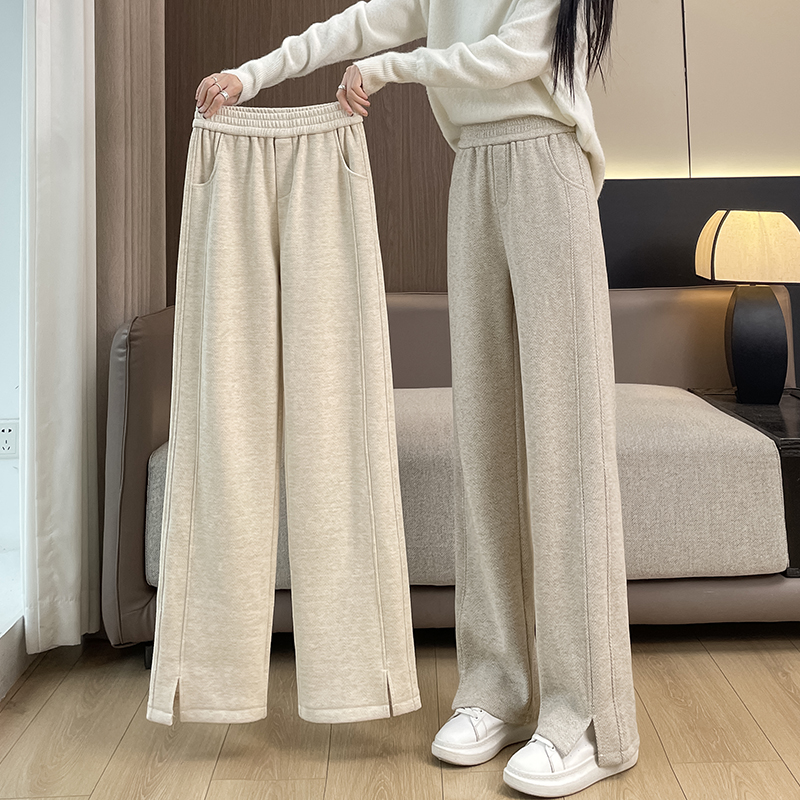 人字纹毛呢阔腿裤窄版直筒香蕉裤