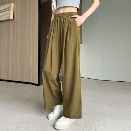 冰丝速干阔腿裤女夏季新款九分裤大码宽松休闲高腰天丝云朵裤薄款