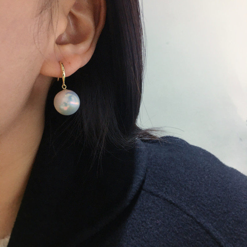 店主推荐优雅名媛范13-14白色爱迪生大珍珠耳环18k金海水澳白平替