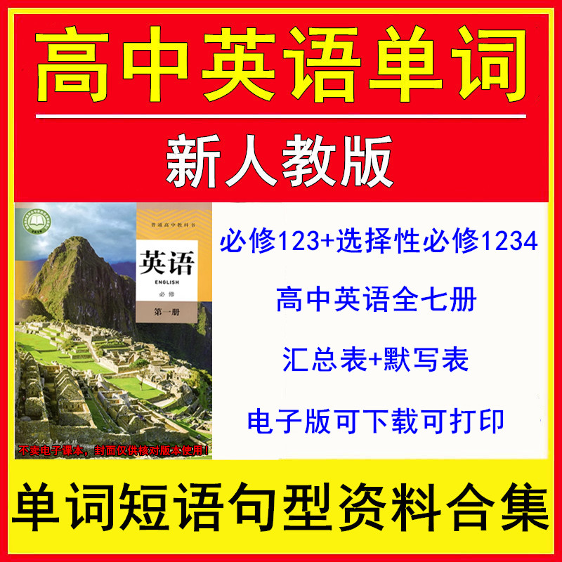 高中英语人教版单词汇总表高一二三短语默写表知识总结电子版资料