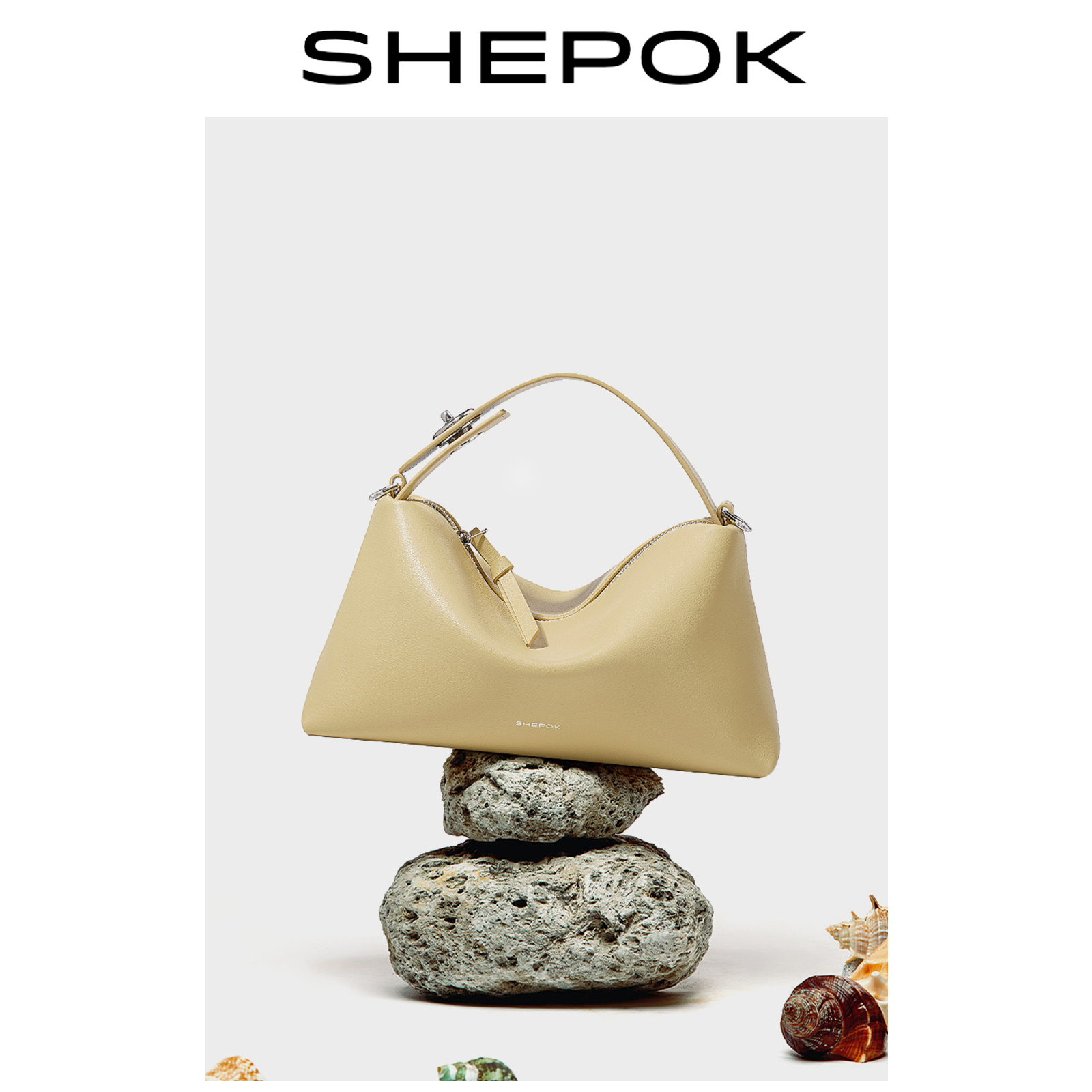 SHEPOK新款真皮波士顿枕头包