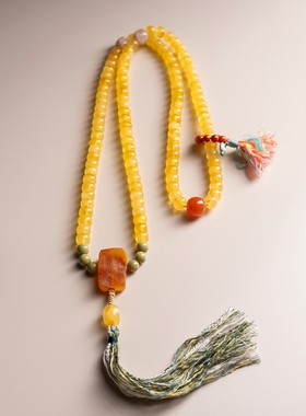 很自由的念珠 / 设计感念珠天然俄料蜜蜡手链女佛珠手串项链108颗