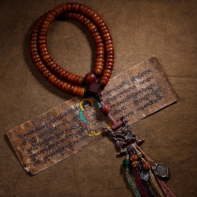 藏式西藏天然老料牦牛骨108颗佛珠男士牛骨手链女项链经书扣项链