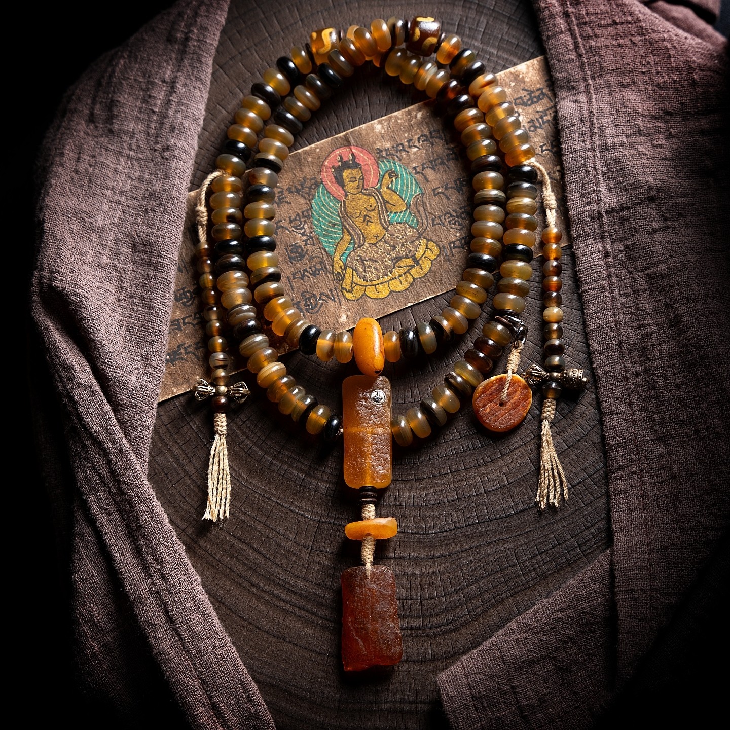 卡杰格朵.原创藏式天然羊角佛珠手串藏传念珠盘玩108颗文玩项链