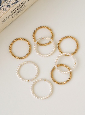 迷你施家珍珠美产金珠叠戴戒指