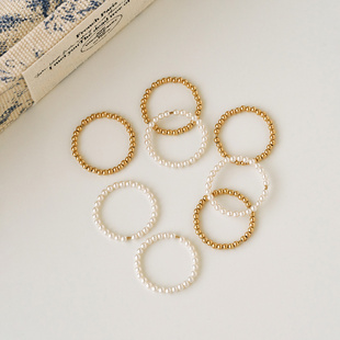 施家珍珠/迷你金珠极细戒指 美产14k注金叠戴精致ins时尚百搭尾戒