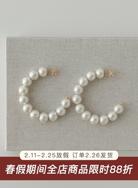 棉花珍珠/超大耳圈日系复古ins风小众设计简约气质高级感耳环女