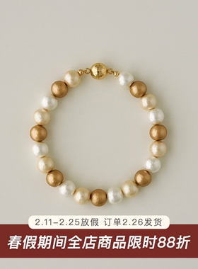 棉花珍珠/日本贵和进口圆珠混彩金色系手链 简约复古高级感手串女