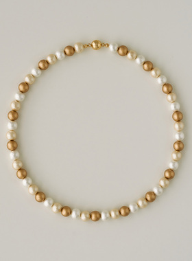 棉花珍珠/日本贵和进口圆珠混彩金色系项链 简约高级感毛衣链配饰