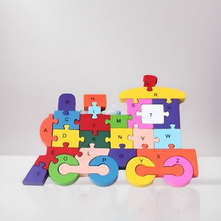 儿童益智木质小火车拼图玩具积木26英文字母数字宝宝早教启蒙认知