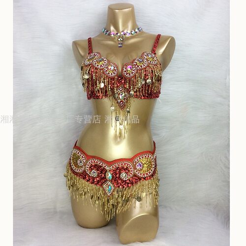 性感钉珠亮片大码服女舞台肚皮舞