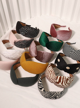 韩国复古纯色宽边压发头箍百搭气质简约网红丝绒发箍针织发卡R276