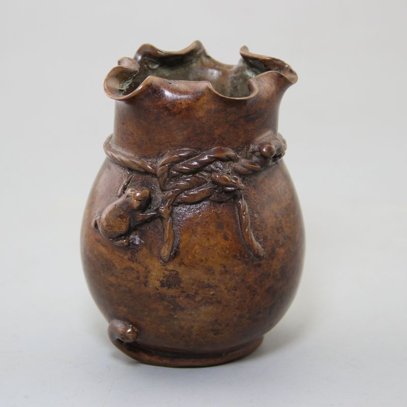 收藏复古做旧古玩工艺品厂家现货紫铜蛇鼠罐香炉摆件1