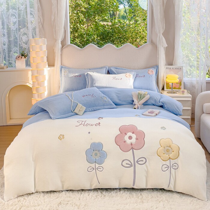 2023新款A类牛奶绒秋冬保暖绒四件套--花开朵朵系列