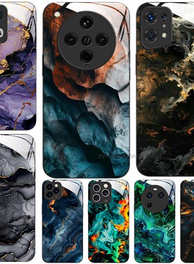 玻璃手机壳适用OPPO FINDX8 PRO X7X6X5X3RENO13RPO12 11K12K11K10  云影艺术黑紫大理石