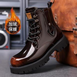 冬季马丁靴男款英伦风真皮厚底中帮短靴工装靴高帮机车靴保暖皮靴