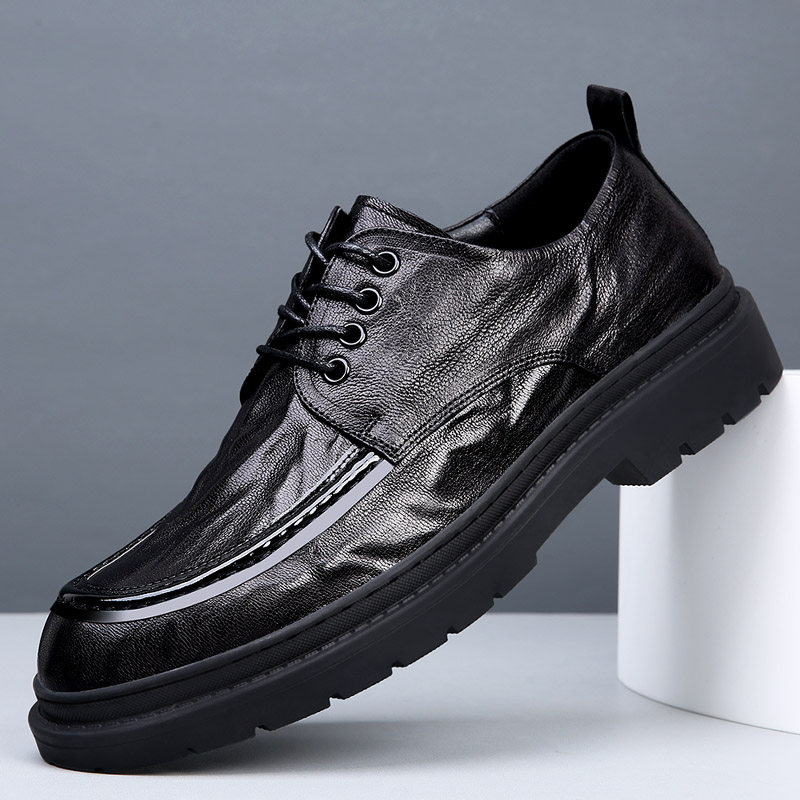 男士商务皮鞋正装真皮新郎结婚英伦透气西装圆头潮流黑色休闲鞋子