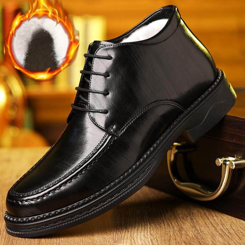 男士棉鞋冬季加绒保暖皮靴加厚商务真皮正装休闲男鞋防滑软底鞋子