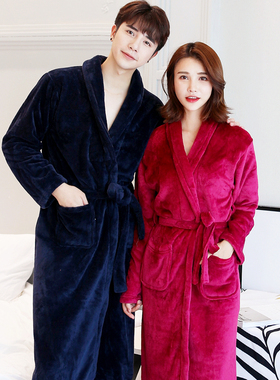 睡袍情侣睡衣女秋冬季加厚法兰绒长款晨袍浴袍男珊瑚绒春秋家居服