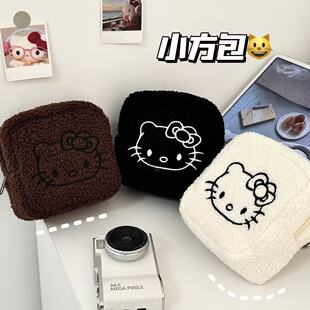 新款可爱羊羔毛Kitty化妆包零钱包大容量小方包姨妈巾CCD收纳包