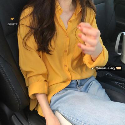 设计感小众黄色衬衫2024新款夏季女装宽松长袖衬衣韩版中长款上衣