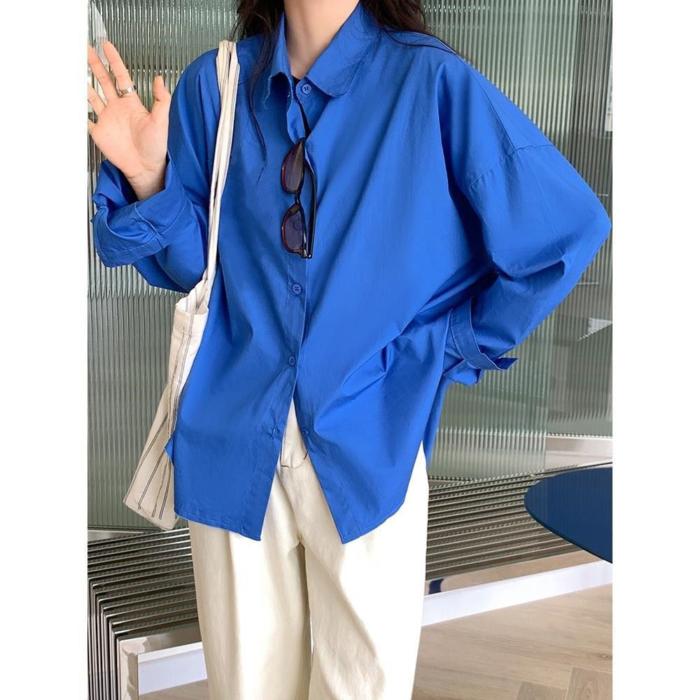 克莱因蓝衬衫女设计感小众韩系