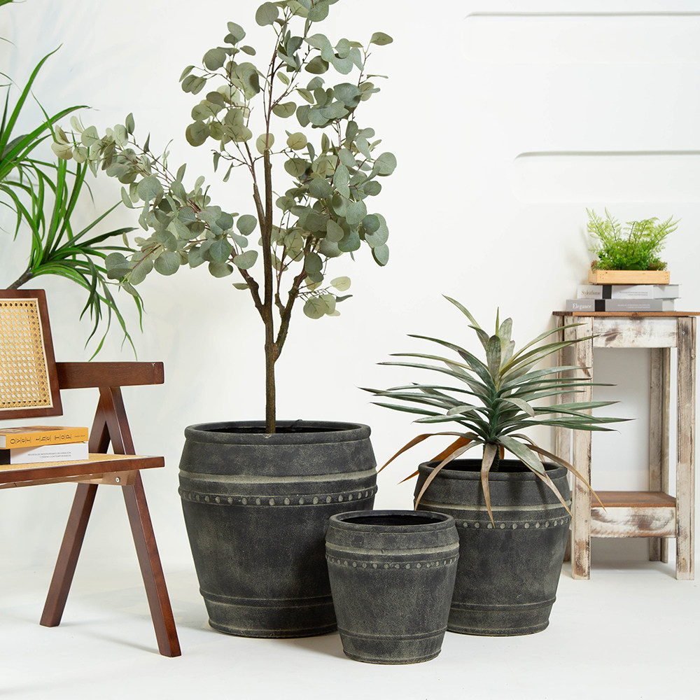 复古做旧黑色仿古罐镁泥花盆大号口径落地绿植橡皮树尤加利侘寂风,鲜花速递/花卉仿真/绿植园艺,花盆,淘宝优惠券,粉丝福利购,淘宝优惠卷