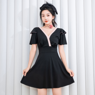 温泉度假泳装 游泳衣女2024新款 连体性感遮肚显瘦微胖女孩遮肉大码