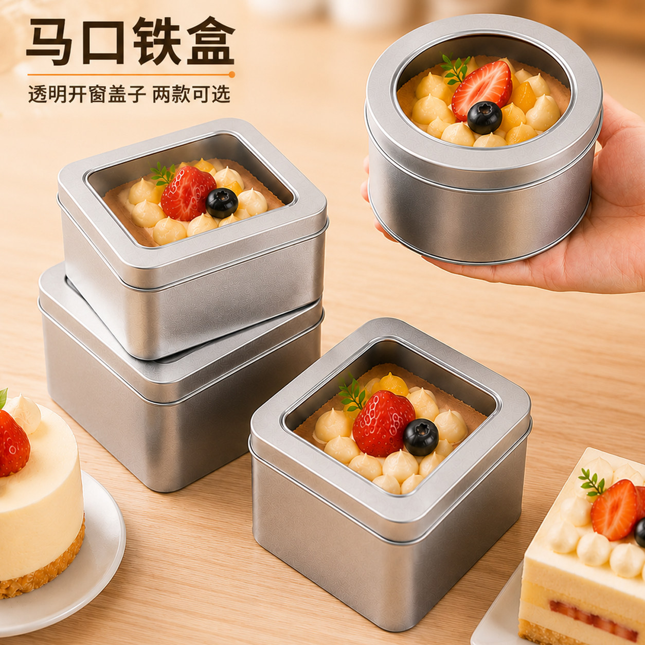 圆形马口铁盒正方形提拉米苏盒子罐子蛋糕食品级西点慕斯甜品包装