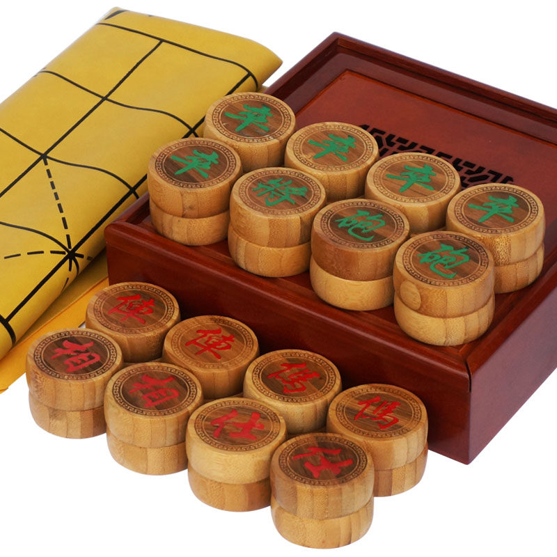 慧鑫竹象棋中国象棋套装大号楠竹象棋楠竹镂空象棋盒皮革象棋盘