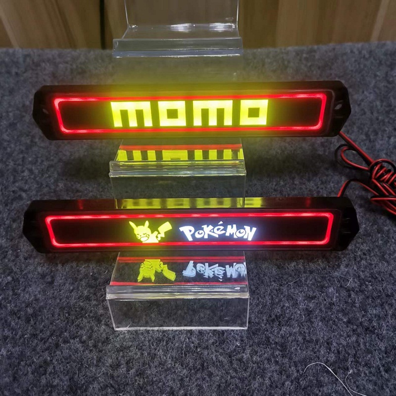 皮卡丘个性发光标MOMO字母LED车标装饰灯中网车标氛围灯通用改装