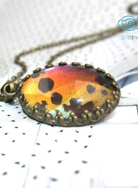 蝴蝶翅膀标本复古原创吊坠项链