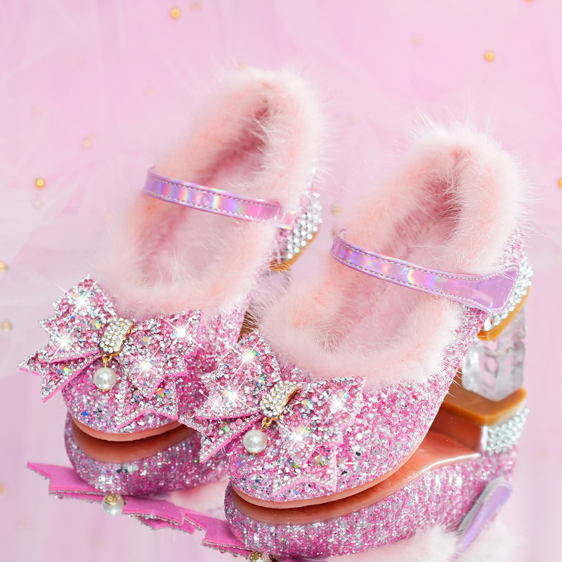 库洛米公主鞋秋冬季儿童高跟鞋加绒保暖女童水晶鞋闪亮小女孩皮鞋,童鞋/婴儿鞋/亲子鞋,水晶/水钻鞋,淘宝优惠券,粉丝福利购,淘宝优惠卷