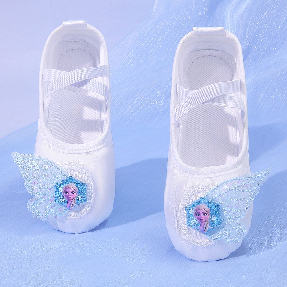 缎面白色芭蕾舞蹈鞋翅膀卡通跳舞鞋可爱小女孩舞台演出猫爪鞋