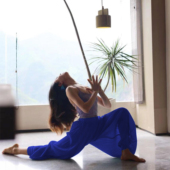 女纯色运动裤 透气高腰瑜伽裤 速干健身裤 现代舞形体宽松阔腿舞蹈裤