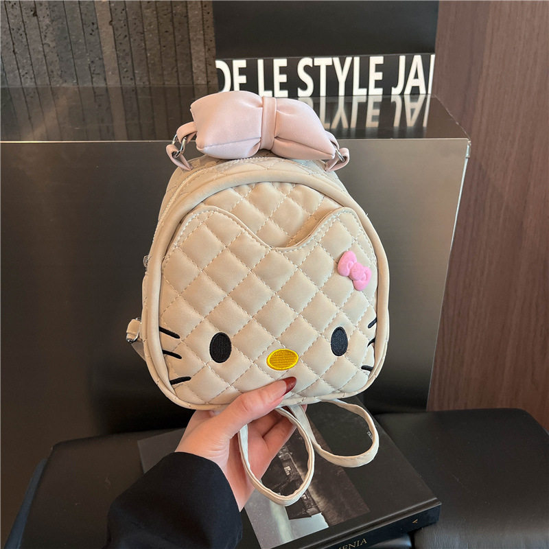 女士双肩背包菱格蝴蝶结卡通可爱猫咪手提包通勤儿童女孩背包
