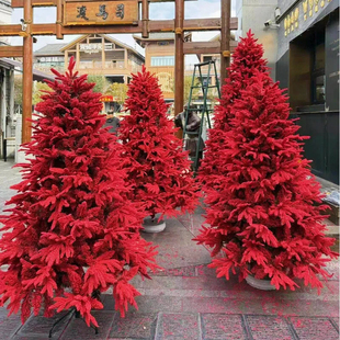 听境2025新款红色植绒加密圣诞树家用仿真节日装饰商场酒吧布置