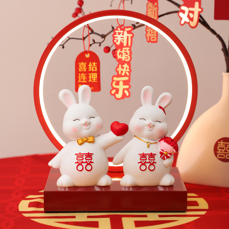 新婚结婚情侣兔子摆件客厅桌面婚房布置家居装饰品送新人订婚礼物