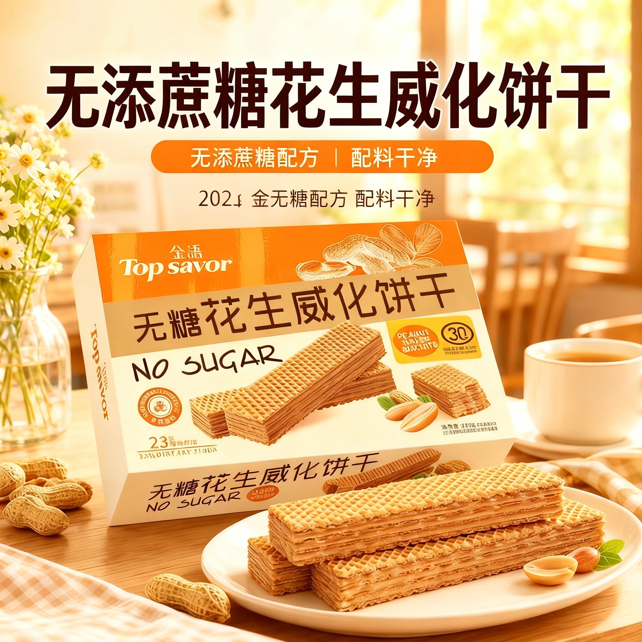 糖尿人专用零食品可以吃的无糖精花生威化饼干老人孕妇糖友饱腹品