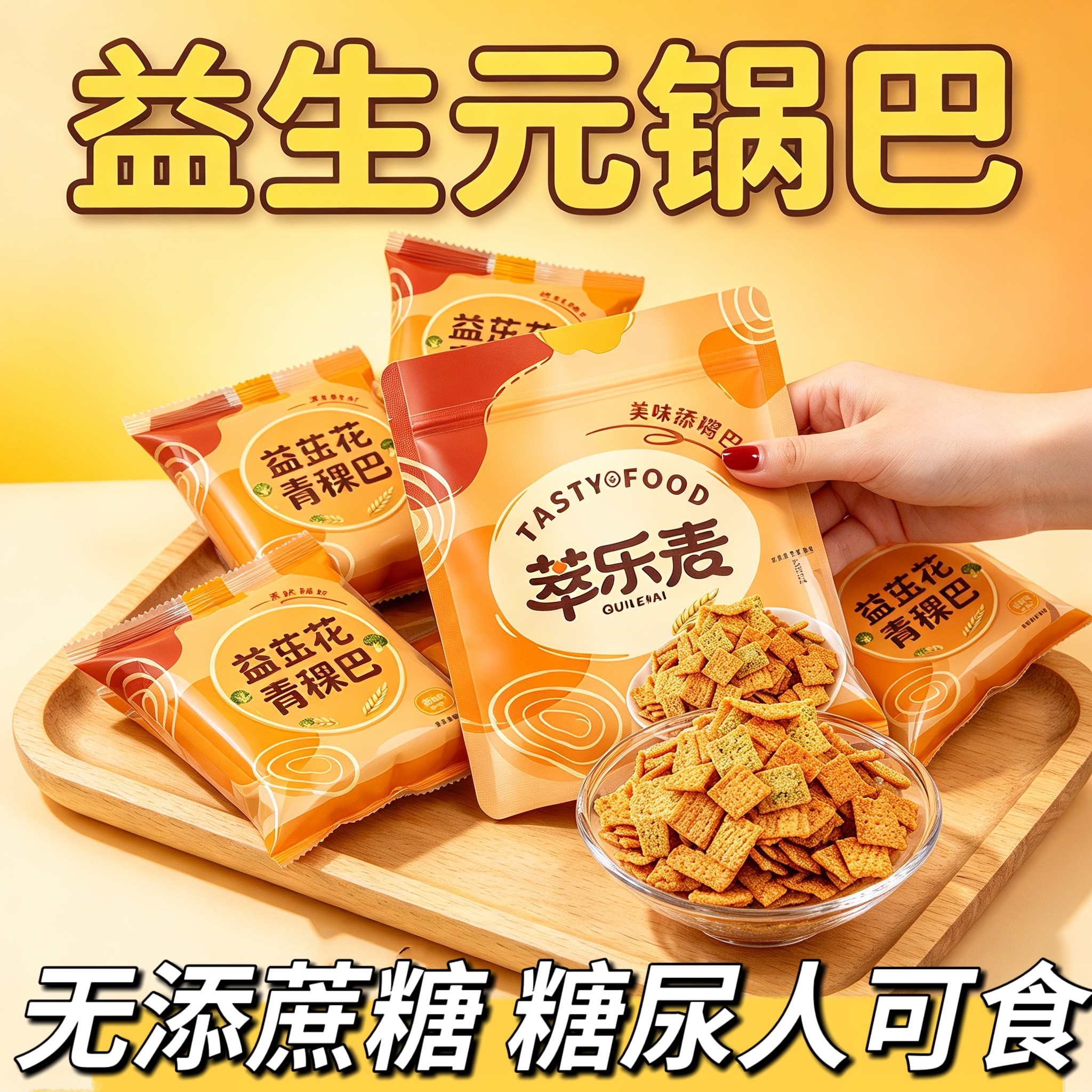 糖尿人专用零食品可以吃的无糖精益生元锅巴老人小孩孕妇糖友饱腹