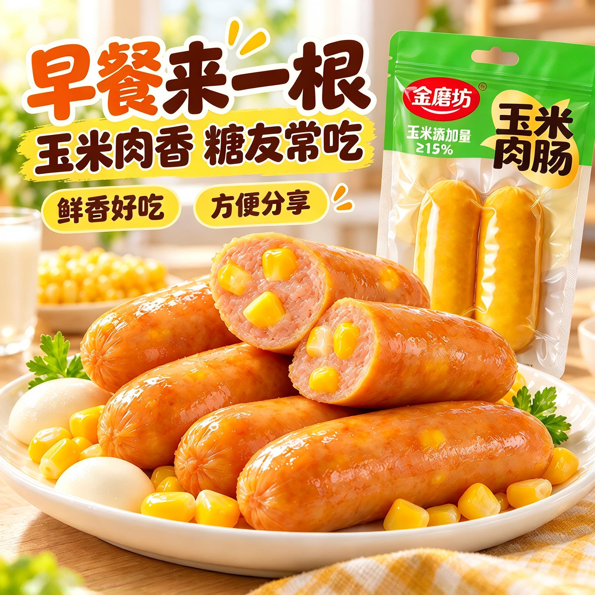 糖尿人专用零食品可以吃的无糖精玉米肉肠老人儿童孕妇糖友饱腹品