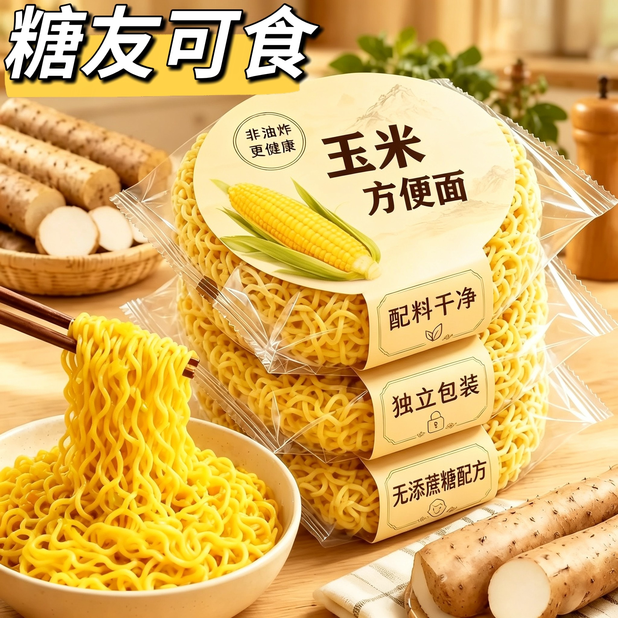 糖尿人专用零食品可以吃的无糖精玉米方便面面老人儿童糖友饱腹品