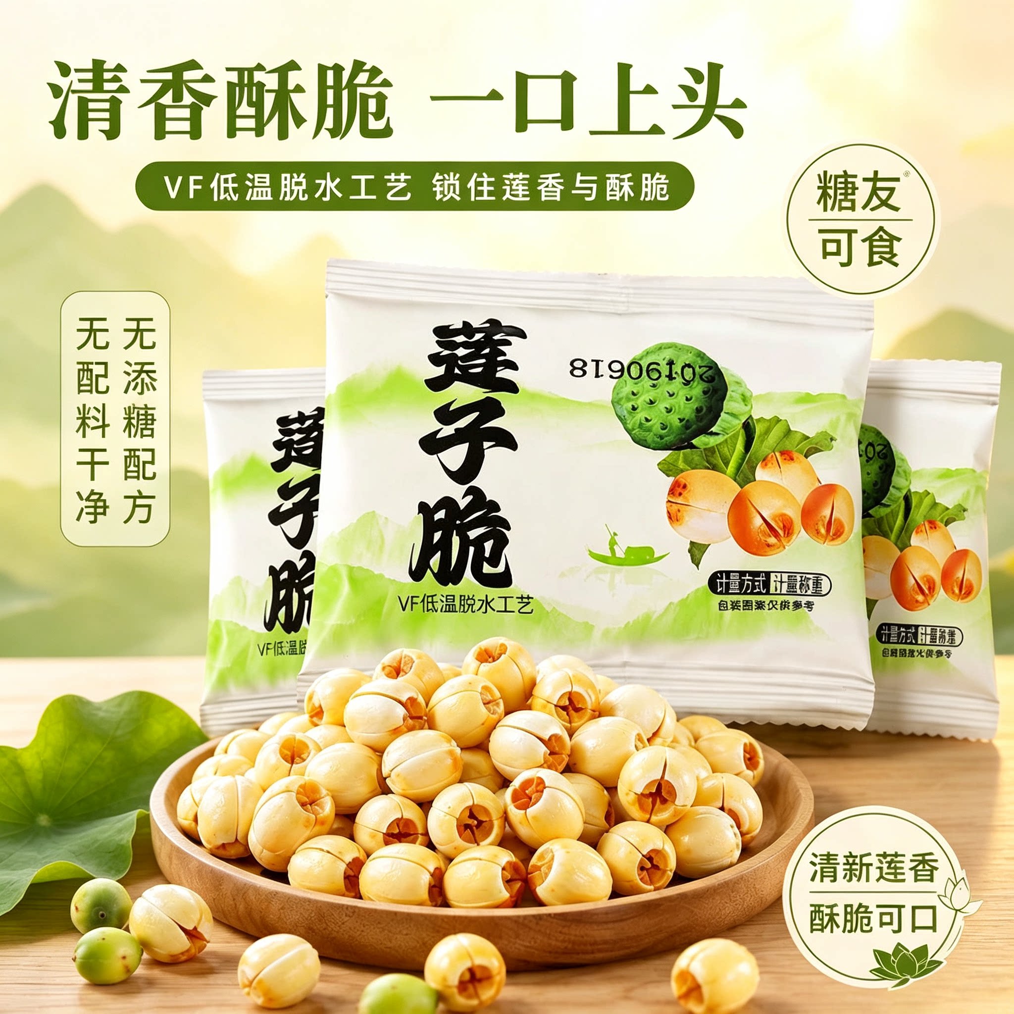 糖尿人专用零食品可以吃的无糖精莲子脆老人儿童小孩孕妇糖友饱腹