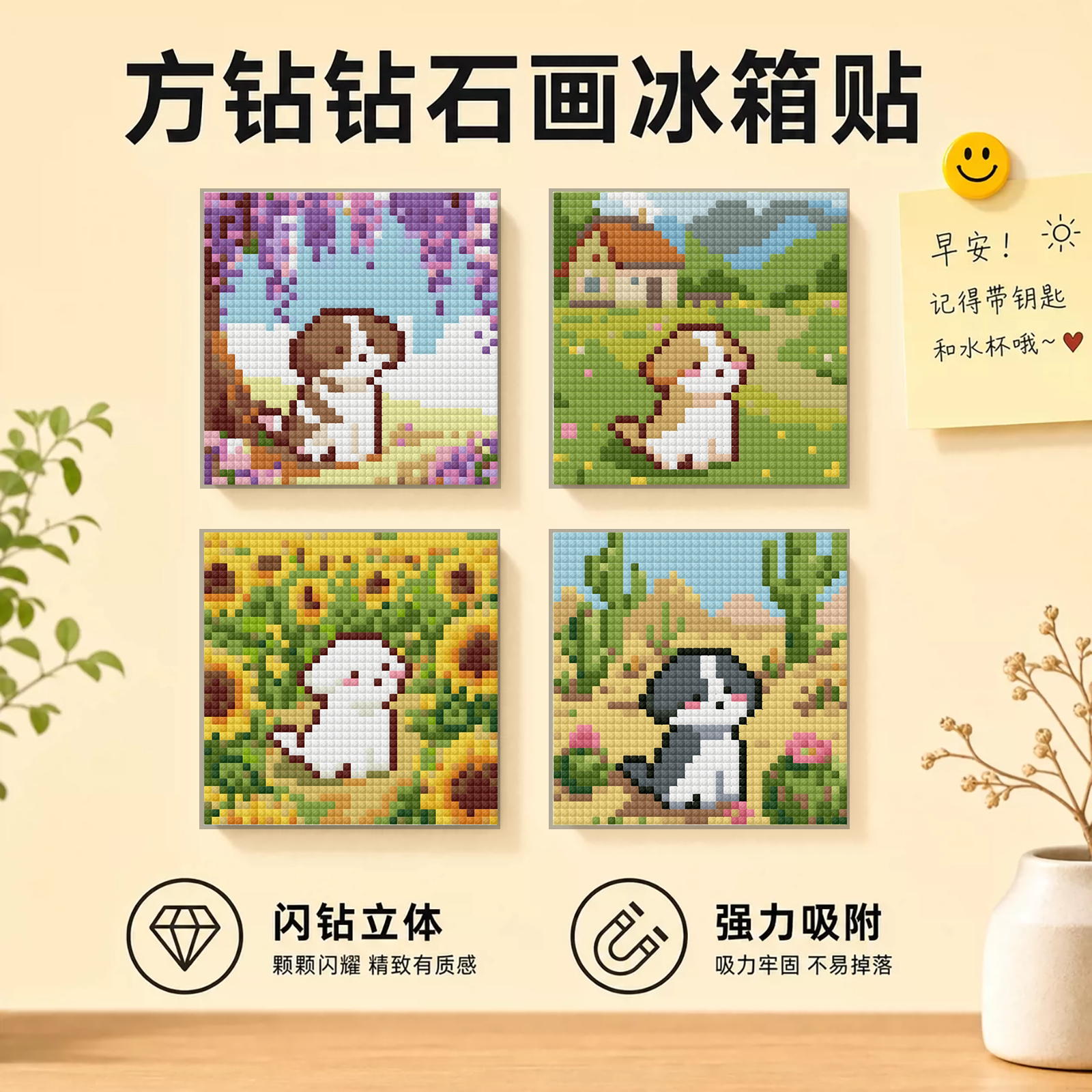 方钻钻石画2026新款卡通向日葵冰箱贴手工diy随意贴材料包高颜值
