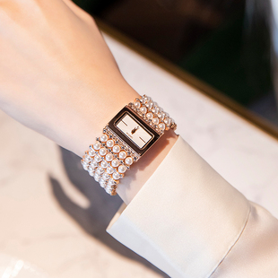 高级感轻奢小众首饰手表女款 DAVENA手表女士奢华珍珠方形名牌正品