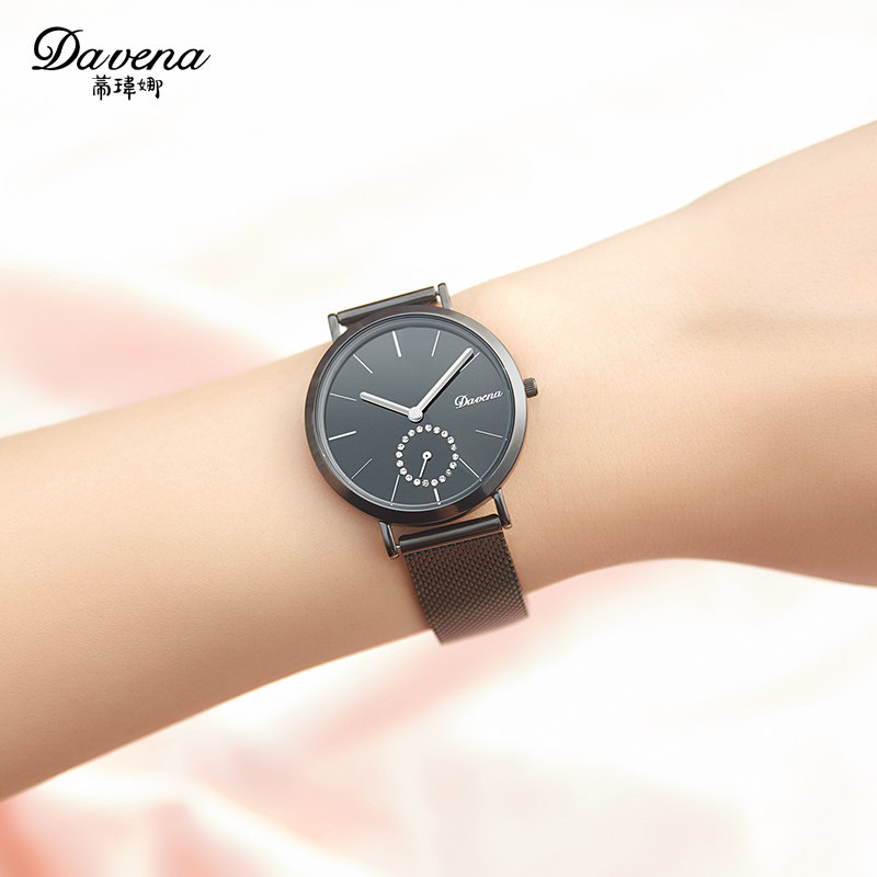 新款蒂玮娜Davena钢带手表个性独立秒针男士手表时装女手表中性表