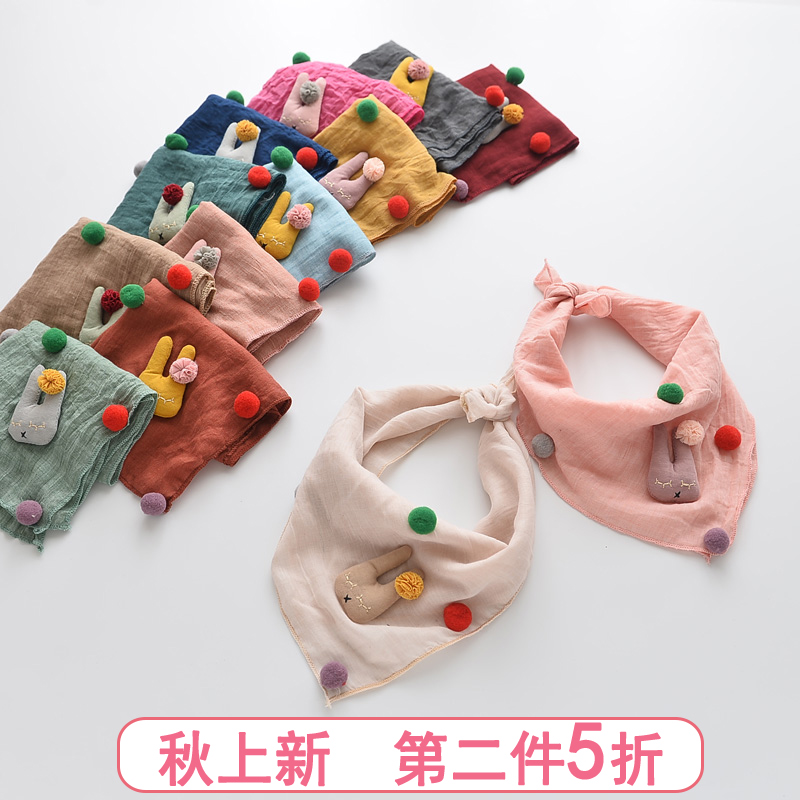 秋季新款纯棉彩球兔子女童三角丝巾21.00元包邮